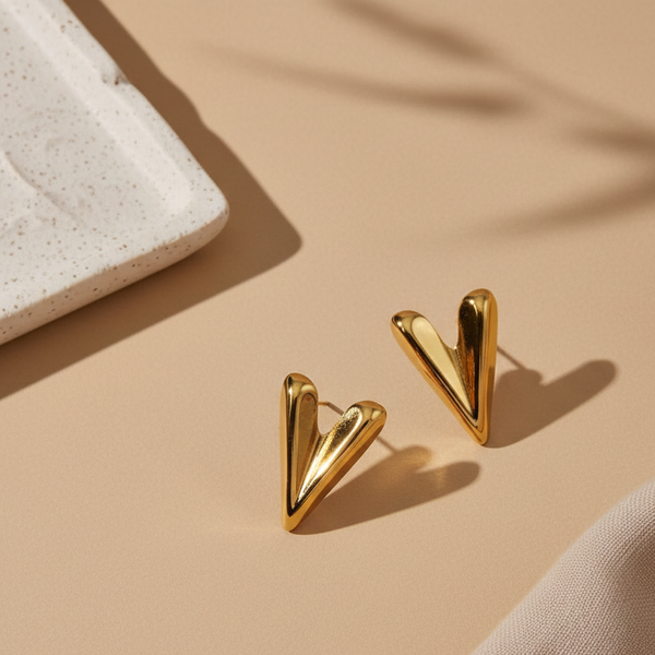 Golden Heart Statement Stud Earrings (Anti Tarnish)