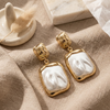 Golden Pearl Frame Drop Earrings (Anti-Tarnish)
