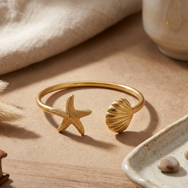Gold Starfish Open Cuff Bracelet (Anti-Tarnish)