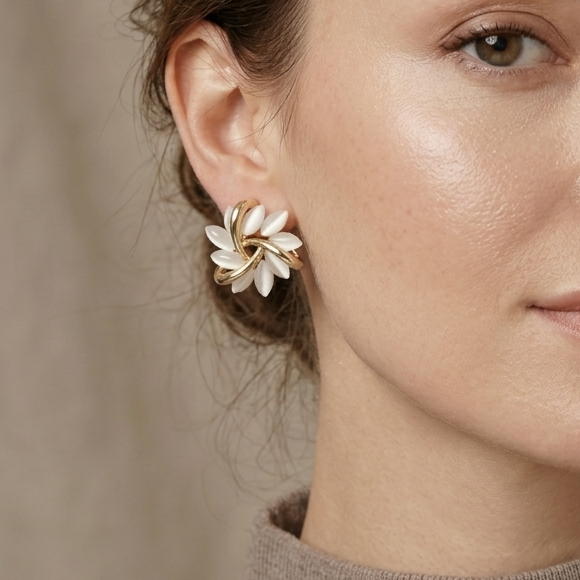 Ivory Petal Bloom Stud Earrings