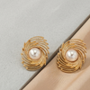 Golden Pearl Swirl Stud Earrings (Anti-Tarnish)
