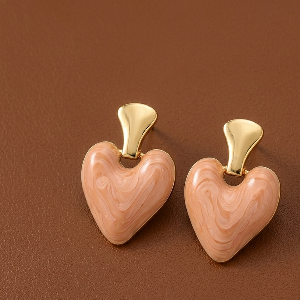 Golden Blush Heart Drop Earrings (Anti-Tarnish)