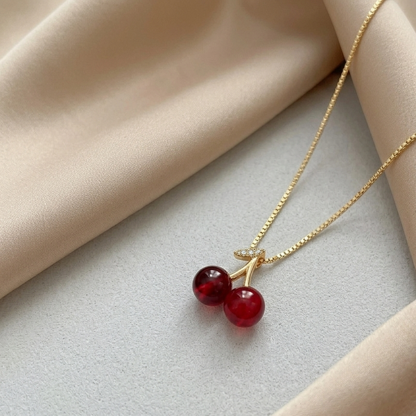 Gold Cherry Pendant Necklace (Anti-Tarnish)