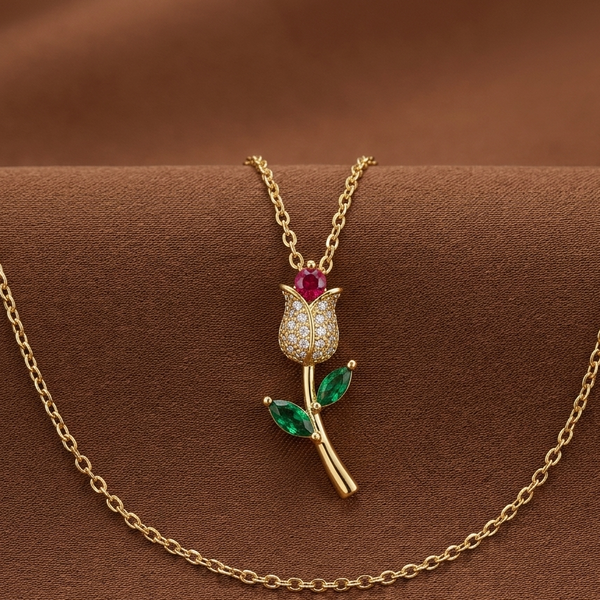 Crimson Rose Spark Pendant Necklace (Anti-Tarnish)