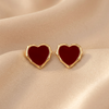 Ruby Heart Enamel Stud Earrings (Anti Tarnish)
