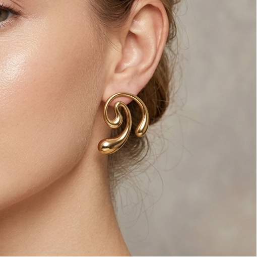 Gold Abstract Swirl Stud Earrings (Anti-Tarnish)