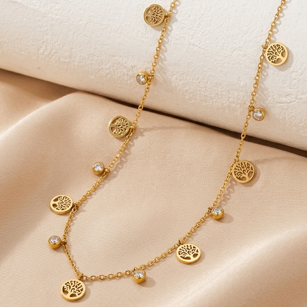 Golden Tree Charm Necklace (Anti-Tarnish)