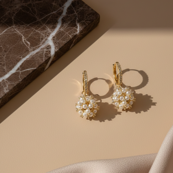 Pearl Bloom Hoop Earrings (Anti Tarnish)