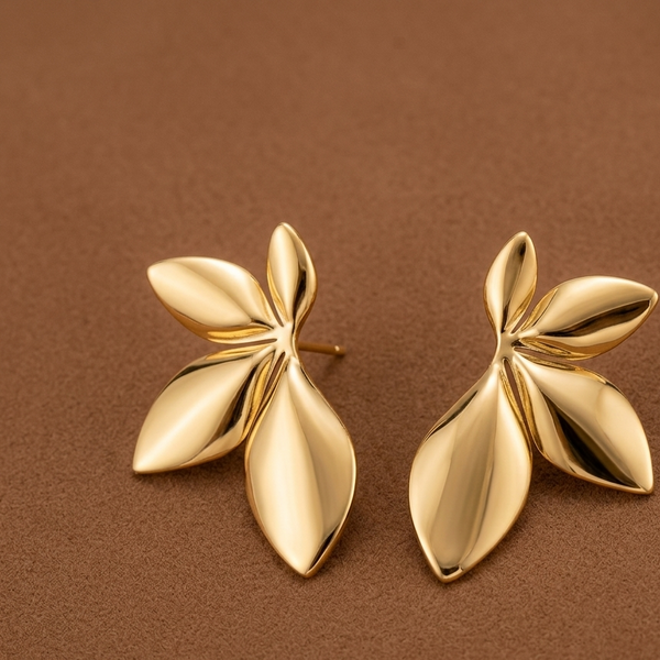 Golden Petal Sculpt Stud Earrings (Anti-Tarnish)