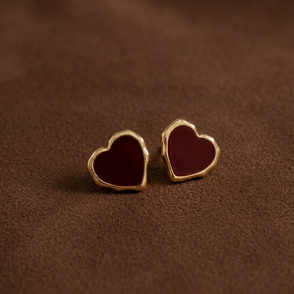 Ruby Heart Enamel Stud Earrings (Anti Tarnish)