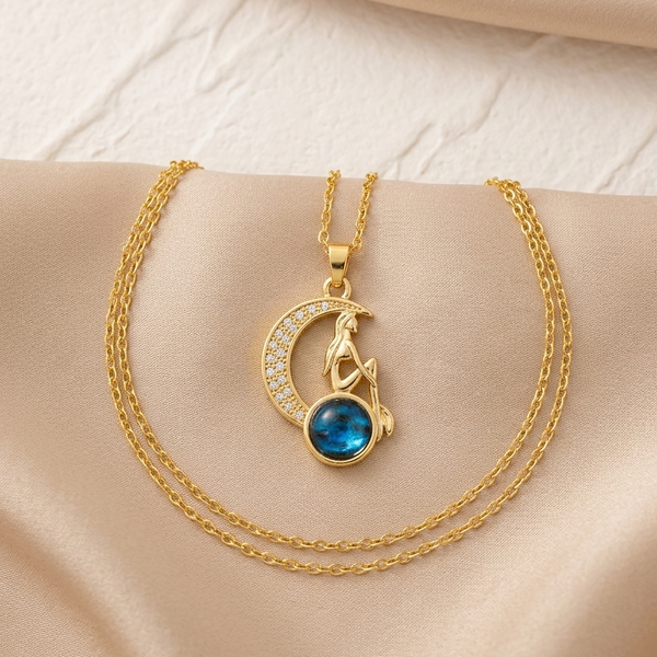 Gold Moonstone Crescent Pendant Necklace (Anti-Tarnish)
