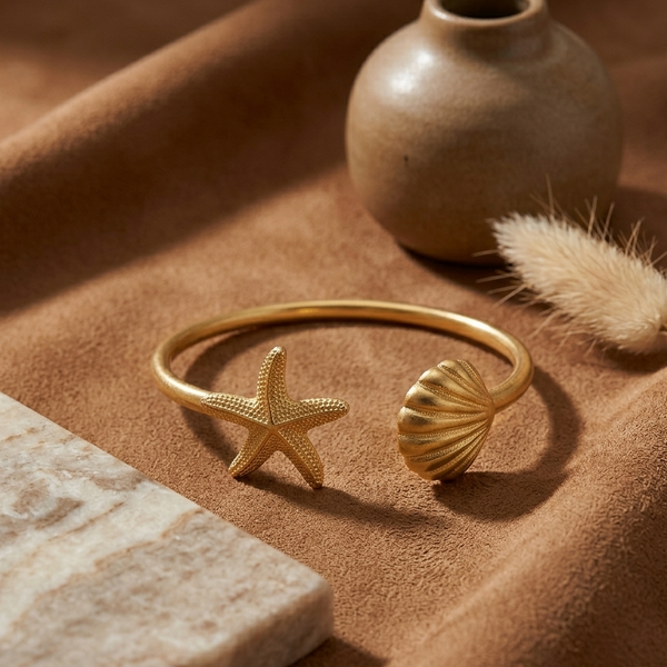 Gold Starfish Open Cuff Bracelet (Anti-Tarnish)