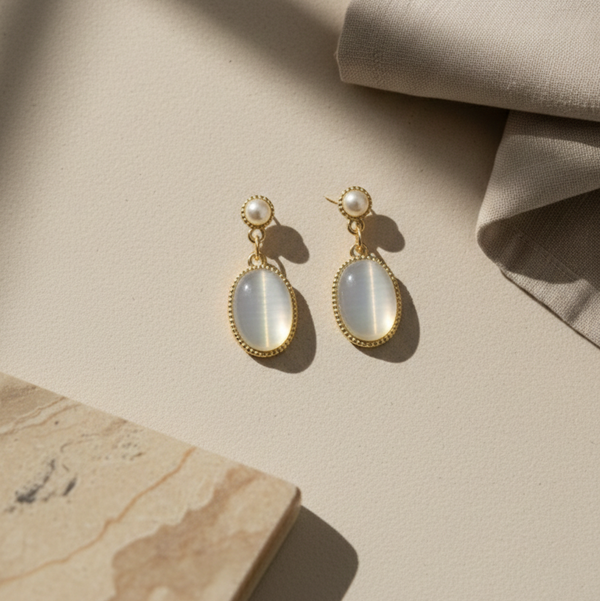 Moonstone Oval Drop Earrings