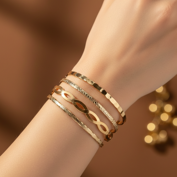 Layered Gold Stack Bracelet Set (Anti Tarnish)