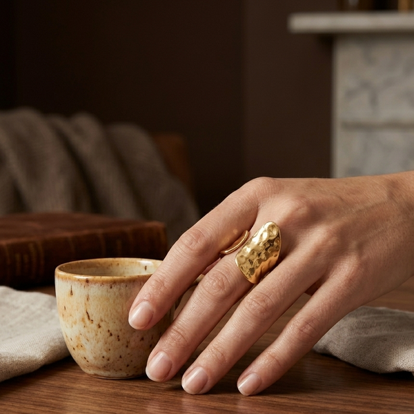 Gold Sculpted Wrap Open Ring (Anti-Tarnish)