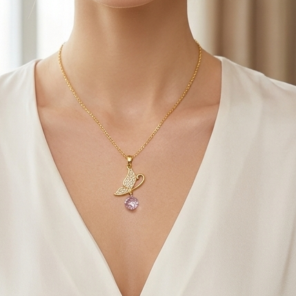 Ethereal Butterfly Crystal Pendant (Anti-Tarnish)