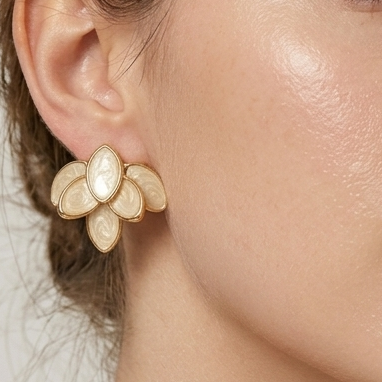 Ivory Petal Bloom Stud Earrings (Anti-Tarnish)