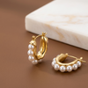 Golden Pearl Curve Hoop Earrings (Anti-Tarnish)
