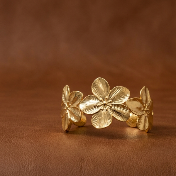 Golden Blossom Cuff Bracelet (Anti-Tarnish)
