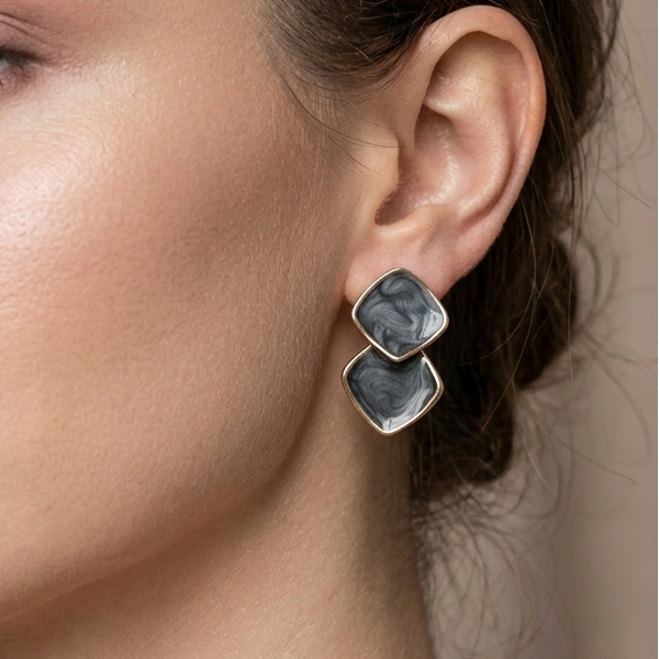 Midnight Marble Duo Stud Earrings (Anti-Tarnish)