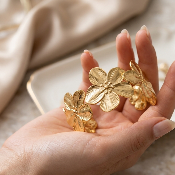 Golden Blossom Cuff Bracelet (Anti-Tarnish)
