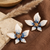 Blue White Floral Statement Stud Earrings (Anti-Tarnish)
