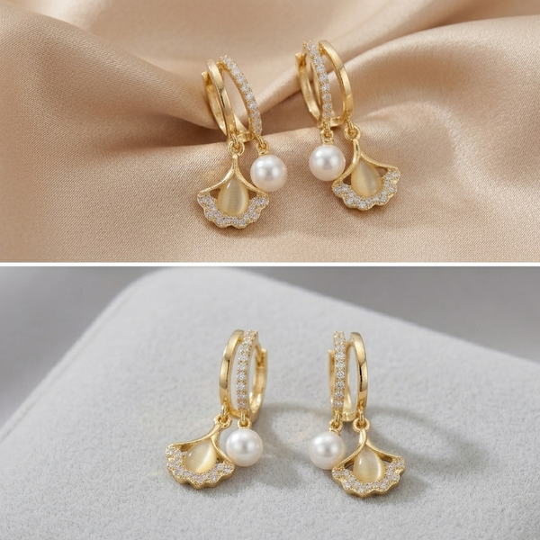 Golden Pearl Drop Bloom Earrings (Anti-Tarnish)