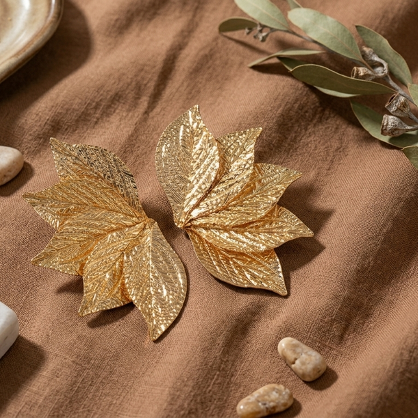 Golden Leaf Bloom Statement Earrings (Anti-Tarnish)