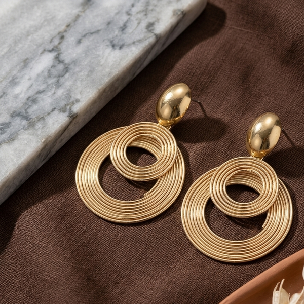 Golden Orbit Layered Drop Earrings (Anti-Tarnish)