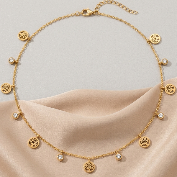 Golden Tree Charm Necklace (Anti-Tarnish)