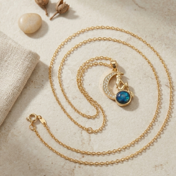 Gold Moonstone Crescent Pendant Necklace (Anti-Tarnish)