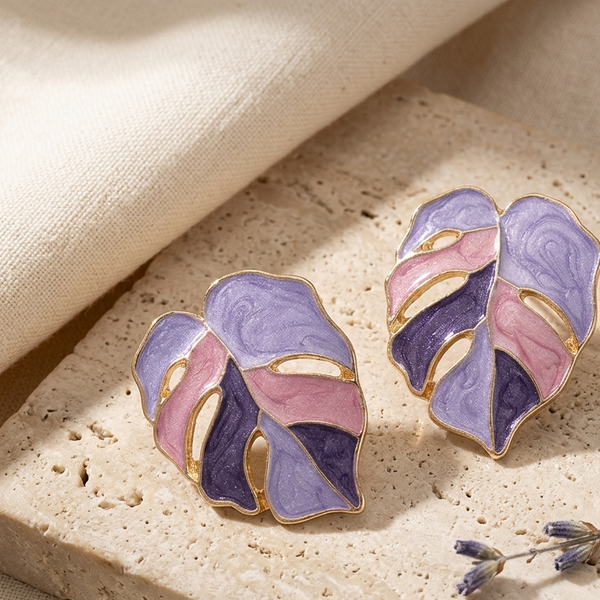 Pastel Leaf Enamel Statement Earrings (Anti-Tarnish)