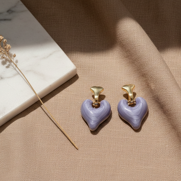 Lavender Heart Statement Studs
