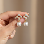 Golden Clover Pearl Drop Earrings